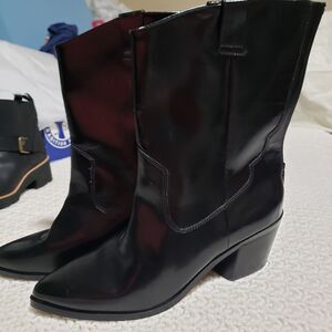 DV By Dolce Vita Imana Black Patent Leather Pointed Toe Mid Calf Boot Size 11